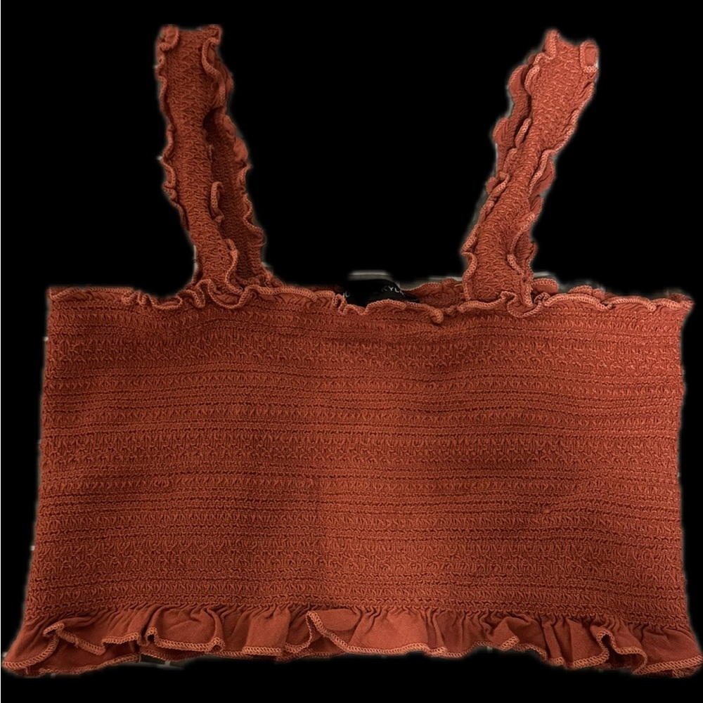 Kendall & Kylie Brick Red Ruffle Crop Top